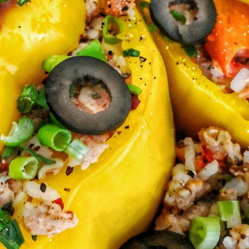 Stuffed peppers with spicy rice and mackerel