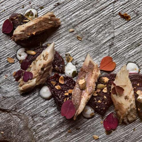 Makrelen, Rote-Bete und Ziegenkäsecreme